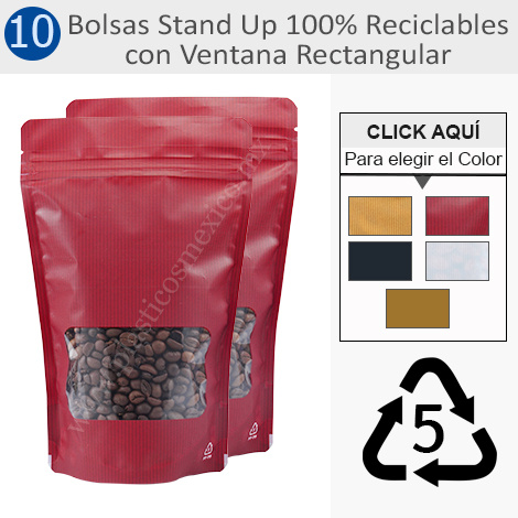 Bolsas Stand Up Reciclables con Ventana Rectangular
