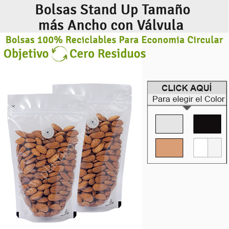 Bolsas Stand Up Reciclables Tamaño Regular con Válvula