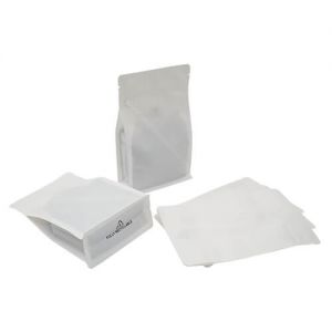 Fully Recyclable Flat Bottom Pouches with Normal Zipper With Valve -250gm ( 130mm (w) x 210mm (h) x {30mm + 30mm} (bg) )-Matt White